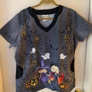UA Scrubs Halloween Top - Gray with Ghosts and Pumpkins